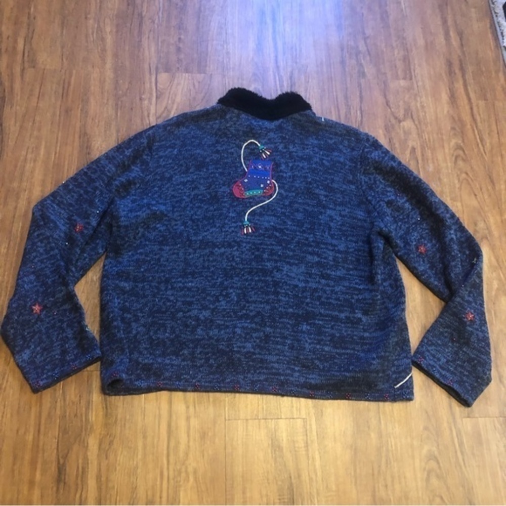 Designers studio Original Cardigan Christmas XL Blue Embroidered Very Good - Picture 4 of 5